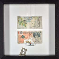 Di-Faked Tenner (white/gold) by Roy's People - 3D Miniature Installation sized 12x12 inches. Available from Whitewall Galleries